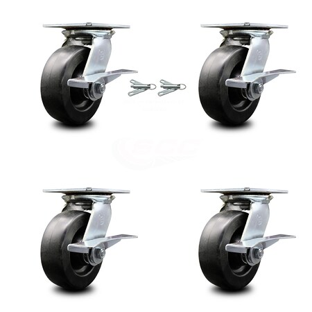 Service Caster 6 Inch Polyolefin Caster Set with Ball Bearing 4 Brake and 2 Swivel Lock SCC SCC-35S620-POB-SLB-BSL-2-SLB-2